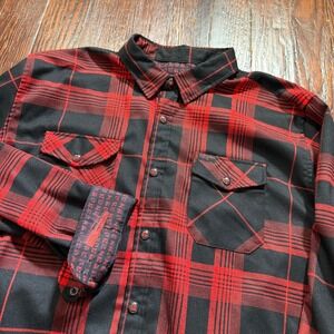 Retro Rifle Daywalker Flannel Mens 2XL Red Plaid Shirt Flip Cuff Stretch Snap